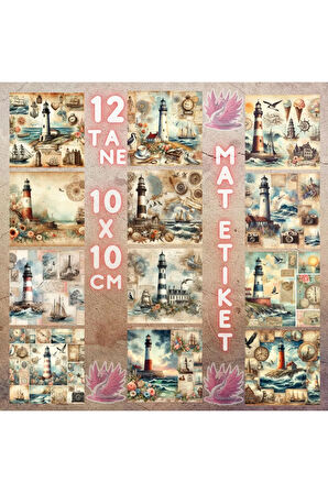 Deniz Fenerleri Vintage 12 Adet Scrapbook Bullet Journal Mat Planlayıcı Sticker Etiket Seti
