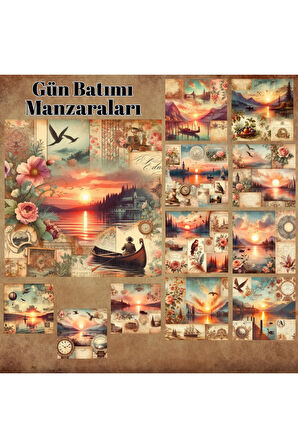 Doğa Manzaraları Vintage 12 Adet Scrapbook Bullet Journal Mat Planlayıcı Sticker Etiket Seti