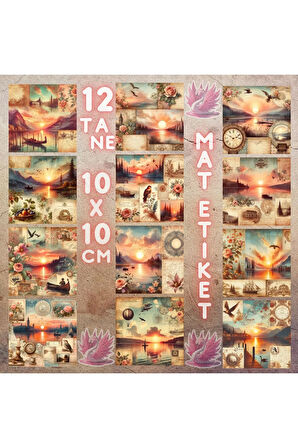 Doğa Manzaraları Vintage 12 Adet Scrapbook Bullet Journal Mat Planlayıcı Sticker Etiket Seti