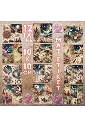 Night Dream Vintage 12 Adet Scrapbook Bullet Journal Mat Planlayıcı Sticker Etiket Seti