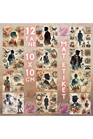 Erkek Silüetleri Vintage 12 Adet Scrapbook Bullet Journal Mat Planlayıcı Sticker Etiket Seti