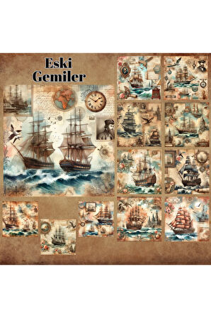 Eski Gemiler Vintage 12 Adet Scrapbook Bullet Journal Mat Planlayıcı Sticker Etiket Seti