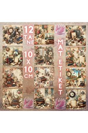 Eski Kitaplar Vintage 12 Adet Scrapbook Bullet Journal Mat Planlayıcı Sticker Etiket Seti