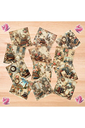 Eski Kitaplar Vintage 12 Adet Scrapbook Bullet Journal Mat Planlayıcı Sticker Etiket Seti