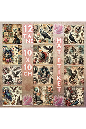 Gothic Hayvanlar Vintage 12 Adet Scrapbook Bullet Journal Mat Planlayıcı Sticker Etiket Seti