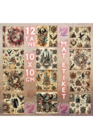 Gothic Vintage 12 Adet Scrapbook Bullet Journal Mat Planlayıcı Sticker Etiket Seti