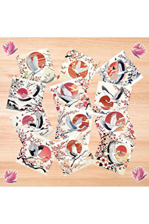 Japon Uçan Turnalar Vintage 12 Adet Scrapbook Bullet Journal Mat Planlayıcı Sticker Etiket Seti