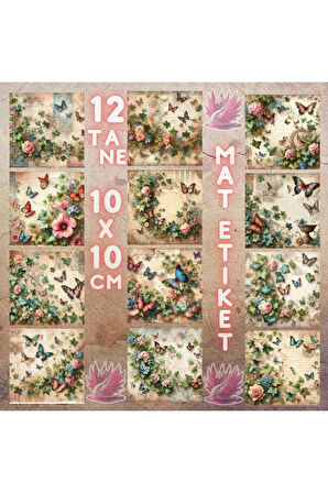 Kelebekler Ve Sarmaşıklar Vintage 12 Adet Scrapbook Bullet Journal Mat Planlama Sticker Etiket Seti