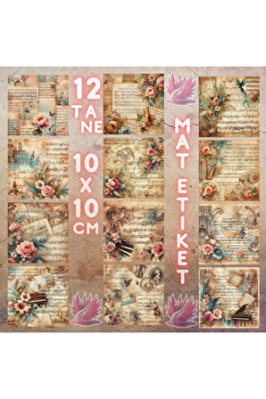 Müzik Temalı Vintage 12 Adet Scrapbook Bullet Journal Mat Planlayıcı Sticker Etiket Seti