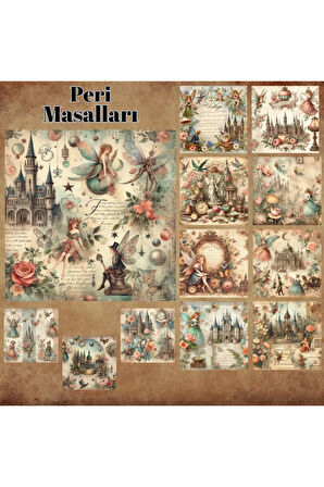 Peri Masalı Temalı Vintage 12 Adet Scrapbook Bullet Journal Mat Planlayıcı Sticker Etiket Seti