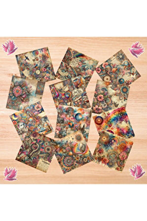 Saykodelik (PSYCHEDELİC) Temalı Vintage 12 Adet Scrapbook Bullet Journal Mat Sticker Etiket Seti