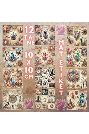 Sihirli Taşlar Kristaller Vintage 12 Adet Scrapbook Bullet Journal Mat Planlama Sticker Etiket Seti