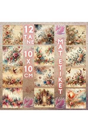 Soyut Abstract Çalışmalar Vintage 12 Adet Scrapbook Bullet Journal Mat Planlama Sticker Etiket Seti
