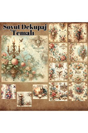 Soyut Dekupaj Çalışma Vintage 12 Adet Scrapbook Bullet Journal Mat Planlayıcı Sticker Etiket Seti