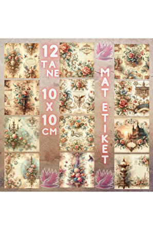 Soyut Dekupaj Çalışma Vintage 12 Adet Scrapbook Bullet Journal Mat Planlayıcı Sticker Etiket Seti