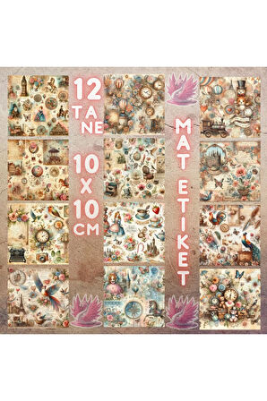 Fantastik Masal Yaratıkları Vintage 12 Adet Scrapbook Bullet Journal Mat Plan Sticker Etiket Seti