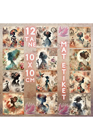 Kadın Silüetleri Vintage 12 Adet Scrapbook Bullet Journal Mat Planlayıcı Sticker Etiket Seti