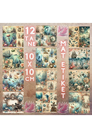 Su Altı Yaşamı Vintage 12 Adet Scrapbook Bullet Journal Mat Planlayıcı Sticker Etiket Seti