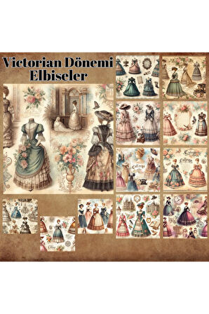 Viktorya Dönemi Kıyafetler Vintage 12 Adet Scrapbook Bullet Journal Mat Planlama Sticker Etiket Seti