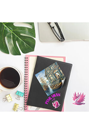 Yalı Önünde Kayıklar Vintage 12 Adet Scrapbook Bullet Journal Mat Planlayıcı Sticker Etiket Seti