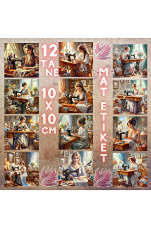 Dikiş Diken Kadınlar Vintage 12 Adet Scrapbook Bullet Journal Mat Planlayıcı Sticker Etiket Seti