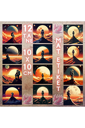 Manzara Seyreden Astranot Vintage 12 Adet Scrapbook Bullet Journal Mat Planlayıcı Sticker Etiket Set