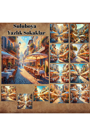 Suluboya Yazlık Sokaklar Vintage 12 Adet Scrapbook Bullet Journal Mat Planlayıcı Sticker Etiket Seti