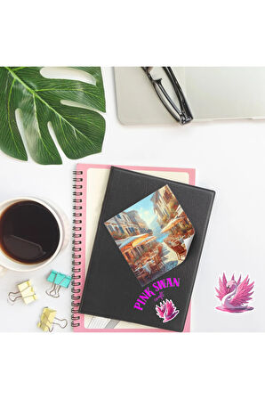 Suluboya Yazlık Sokaklar Vintage 12 Adet Scrapbook Bullet Journal Mat Planlayıcı Sticker Etiket Seti