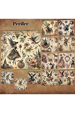 Fantastik Periler Vintage 12 Adet Scrapbook Bullet Journal Mat Planlayıcı Sticker Etiket Seti