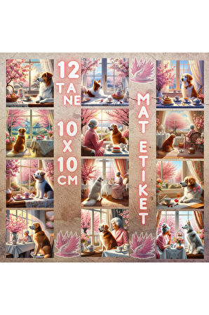 Pencere Önünde Köpekler Vintage 12 Adet Scrapbook Bullet Journal Mat Planlayıcı Sticker Etiket Seti