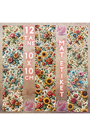 İtalyan Tarzı Çiçekler Vintage 12 Adet Scrapbook Bullet Journal Mat Planlayıcı Sticker Etiket Seti