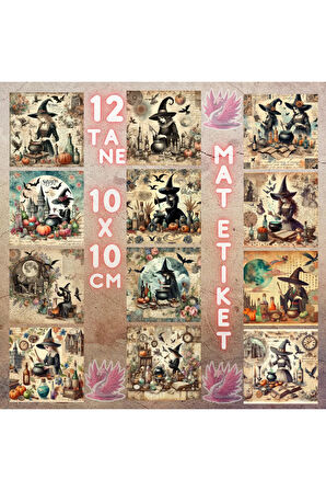 İksir Hazırlayan Cadılar Vintage 12 Adet Scrapbook Bullet Journal Mat Planlayıcı Sticker Etiket Seti