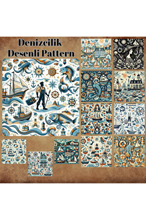 Deniz Temalı Desenler Vintage 12 Adet Scrapbook Bullet Journal Mat Planlayıcı Sticker Etiket Seti