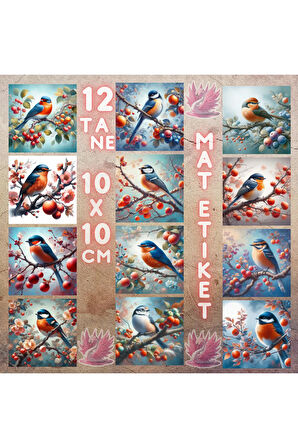 Dallarda Kuşlar Vintage 12 Adet Scrapbook Bullet Journal Mat Planlayıcı Sticker Etiket Seti