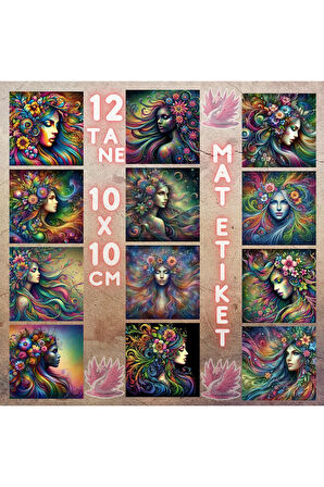 Çiçek Saçlı Kadınlar Vintage 12 Adet Scrapbook Bullet Journal Mat Planlayıcı Sticker Etiket Seti