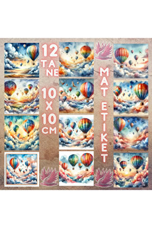 Sıcak Hava Balonları Vintage 12 Adet Scrapbook Bullet Journal Mat Planlayıcı Sticker Etiket Seti