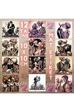Aşık İskeletler Vintage 12 Adet Scrapbook Bullet Journal Mat Planlayıcı Sticker Etiket Seti
