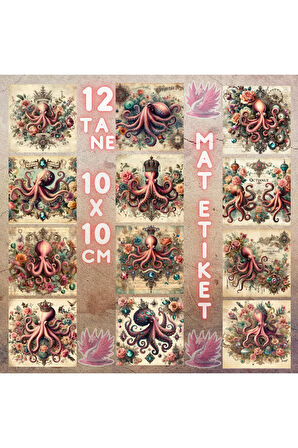 Ahtapotlar Vintage 12 Adet Scrapbook Bullet Journal Mat Planlayıcı Sticker Etiket Seti