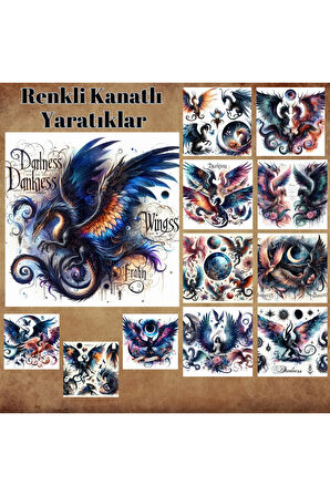 Renkli Kanatlı Yaratıklar Vintage 12 Adet Scrapbook Bullet Journal Mat Planlayıcı Sticker Etiket Set