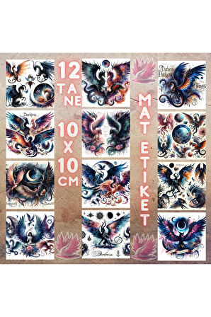 Renkli Kanatlı Yaratıklar Vintage 12 Adet Scrapbook Bullet Journal Mat Planlayıcı Sticker Etiket Set