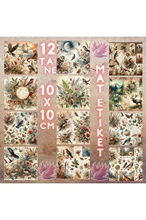 Doğa Görüntüleri Vintage 12 Adet Scrapbook Bullet Journal Mat Planlayıcı Sticker Etiket Seti