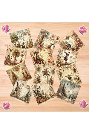 Orman Elfleri Vintage 12 Adet Scrapbook Bullet Journal Mat Planlayıcı Sticker Etiket Seti