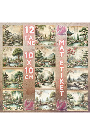 Bahçede Göletler Vintage 12 Adet Scrapbook Bullet Journal Mat Planlayıcı Sticker Etiket Seti