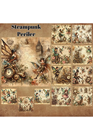Steampunk Periler Vintage 12 Adet Scrapbook Bullet Journal Mat Planlayıcı Sticker Etiket Seti