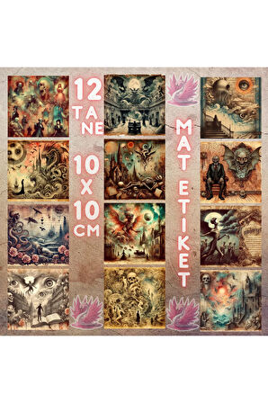 Sürreal Korku Temalı Vintage 12 Adet Scrapbook Bullet Journal Mat Planlayıcı Sticker Etiket Seti