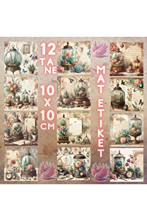 Terrarium Vintage 12 Adet Scrapbook Bullet Journal Mat Planlayıcı Sticker Etiket Seti