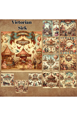 Victoria Dönemi Sirk Vintage 12 Adet Scrapbook Bullet Journal Mat Planlayıcı Sticker Etiket Seti