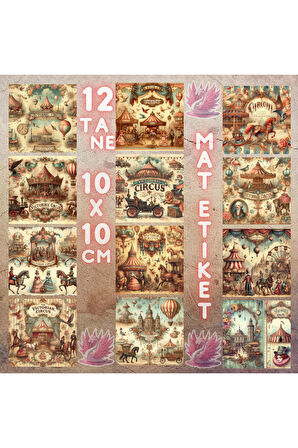 Victoria Dönemi Sirk Vintage 12 Adet Scrapbook Bullet Journal Mat Planlayıcı Sticker Etiket Seti