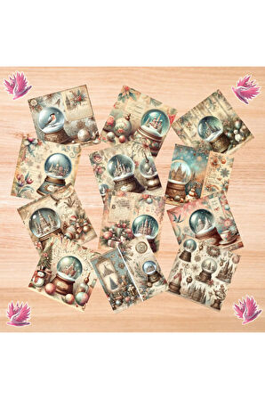 Kar Küreleri Vintage 12 Adet Scrapbook Bullet Journal Mat Planlayıcı Sticker Etiket Seti