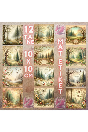 Ormanda İlkbahar Vintage 12 Adet Scrapbook Bullet Journal Mat Planlayıcı Sticker Etiket Seti